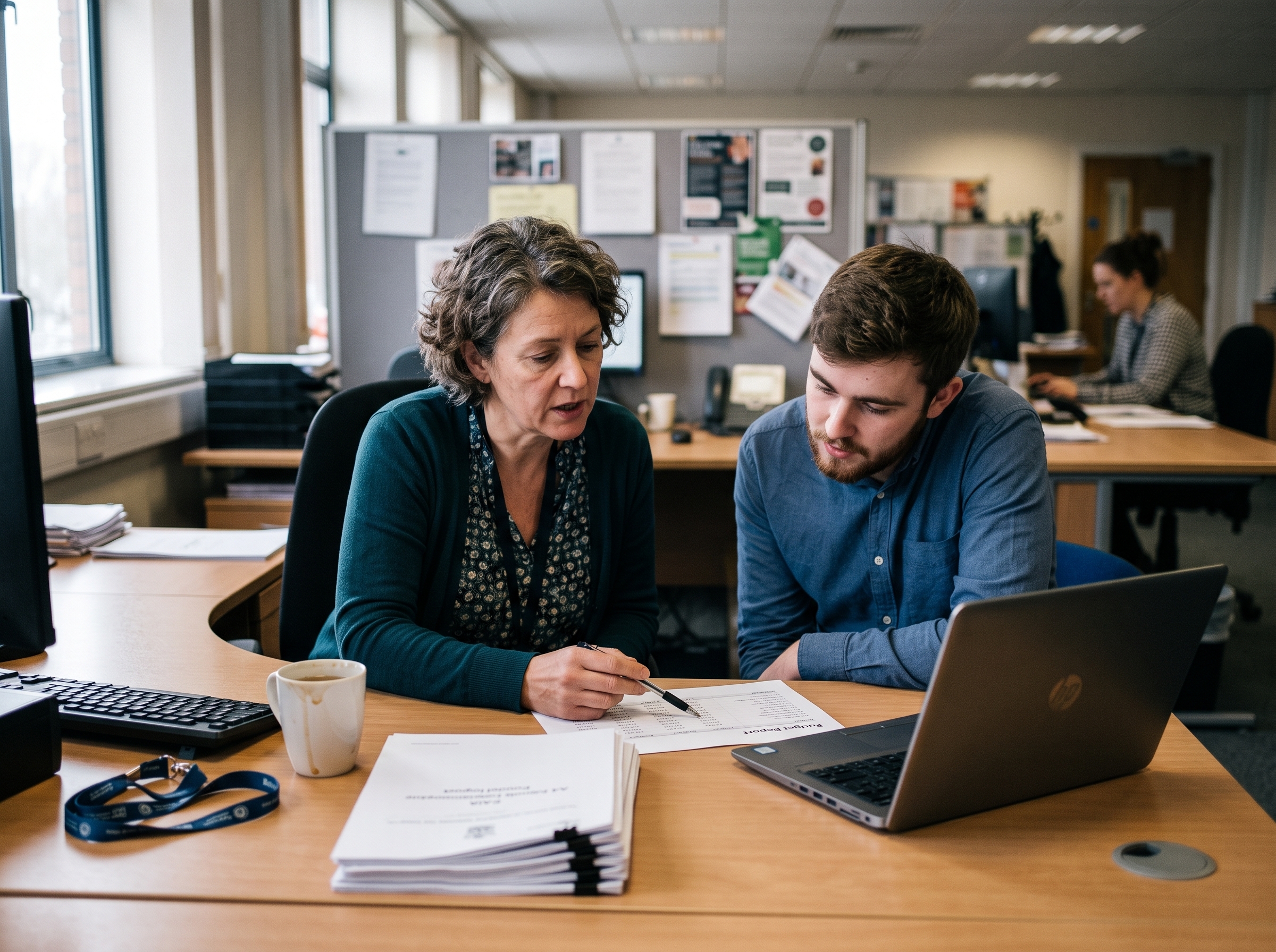 Council transformation and finance leads working through a budget report together